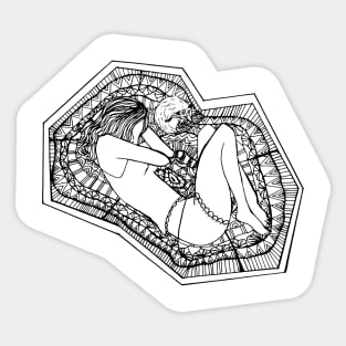 Inktober Day 2 Tranquil - Girl sleeping with fox Sticker